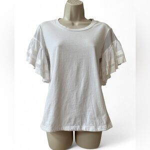Vanessa Virginia White Flutter Sleeve Top XS Boho Pockets